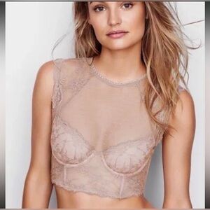 Victoria’s Secret DREAM ANGELS Lace & Dot Mesh High-neck Bra Taupe